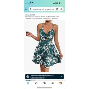 Yozy Women's Green &‎ White Floral Boho Spaghetti Strap Midi Summer Cami Dress